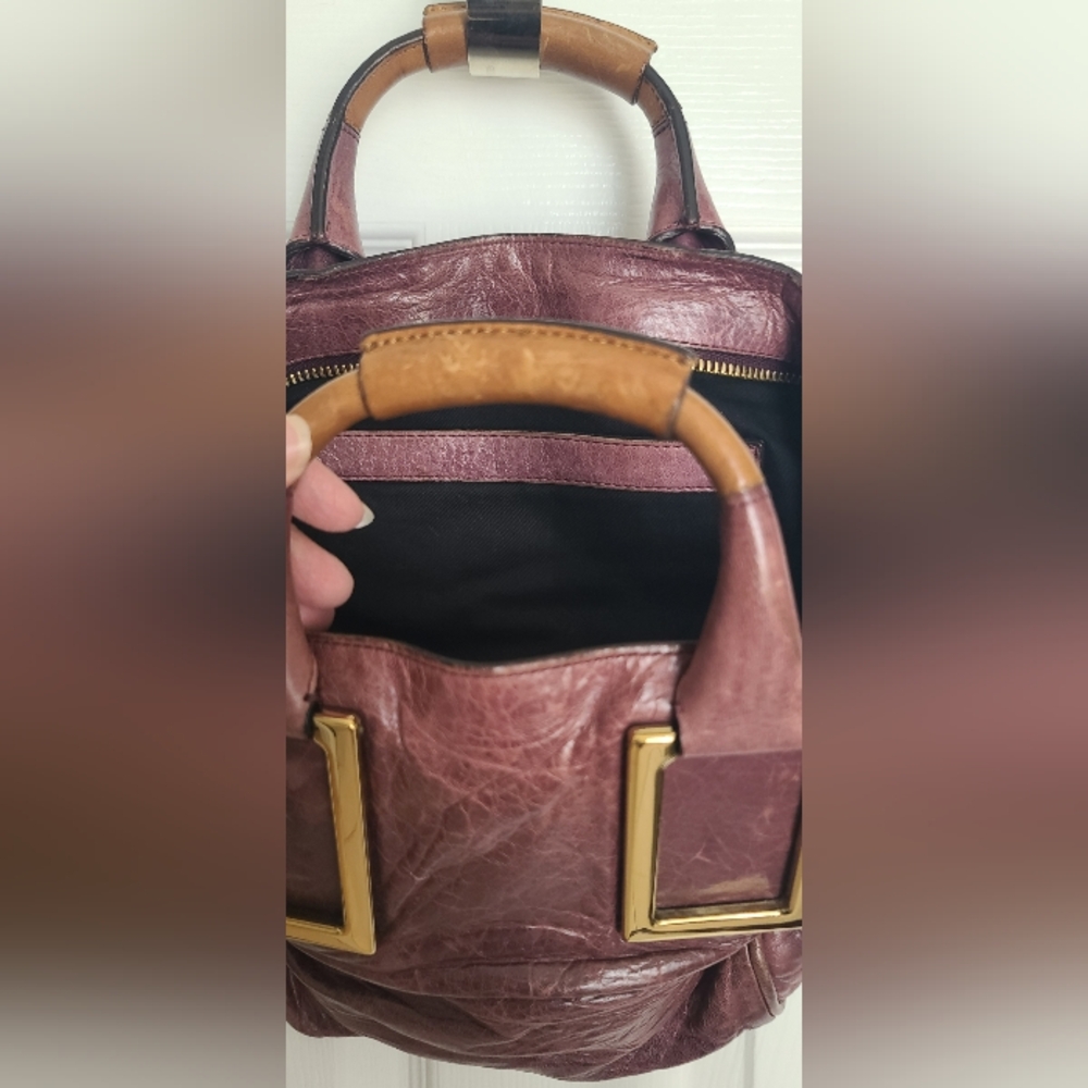 Chloe Burgundy Leather Satchel with Gold Hardware - Picture 11 of 13